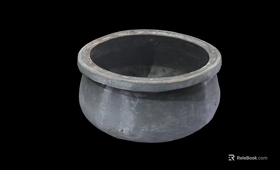 Traditional Dark Gray Ceramic Vessel With Round Bowl Shape And Textured Surface 3d model 