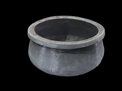 Traditional Dark Gray Ceramic Vessel With Round Bowl Shape And Textured Surface 3d model