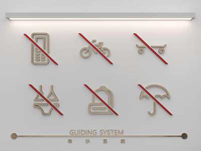 Guiding System Wall Hanging With Prohibition Icons And Symbols 3d model
