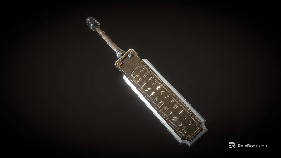 Engraved Metal Sword With Intricate Decorative Hilt And Sharp Blade Design 3d model 