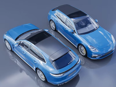 Two Blue Modern Luxury Cars With Black Roofs And Sleek Exterior Design 3d model