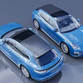 Two Blue Modern Luxury Cars With Black Roofs And Sleek Exterior Design