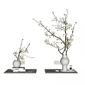 Tabletop Decorative Ornament Set With White Flower Branches Ceramic Vases And Books