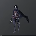 Hooded Man In Dark Cloak Walking With Circular Weapons And Leather Armor
