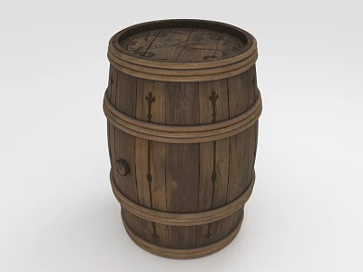 Vintage Wooden Barrel With Carved Patterns And Classic Wooden Hoops Design 3d model