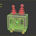 Cute Retro Speaker with Beige Square Body Silver Spiral Antennas Cat Face and Yellow Eyes