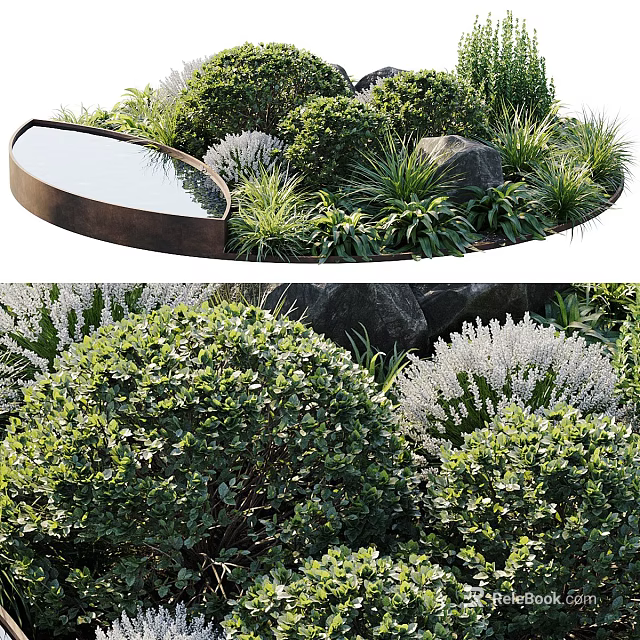 Karesansui Japanese Dry Landscape Garden With Trimmed Shrubs Rocks And Green Plants 3d model 