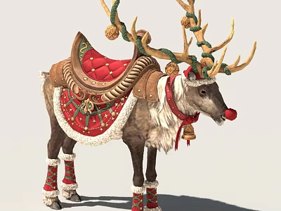 Festively Decorated Reindeer With Red Saddle Green Garlands Bells Red Leg Warmers And Red Nose 3d model