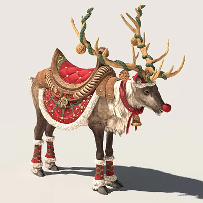 Festively Decorated Reindeer With Red Saddle Green Garlands Bells Red Leg Warmers And Red Nose 3d model