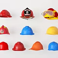 Various Colored Firefighter Helmets And Safety Hats With Different Styles