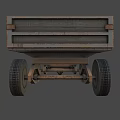 Vintage Wooden Trailer With Open Cargo Bed And Metal Wheels Structure
