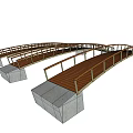 Curved Bridge Structure With Wooden Railings And Concrete Bases Walkway Design