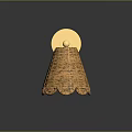 Brown Woven Basket Shaped Lamp With Gold Base And Light Bulb