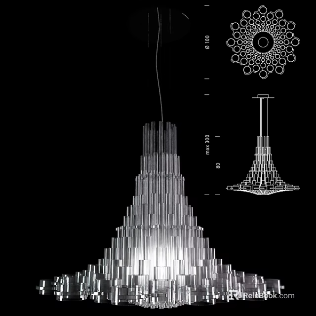Detailed Design of Crystal Chandelier with Geometric Structure and Dimension Marks 3d model 