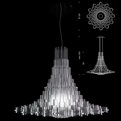 Detailed Design of Crystal Chandelier with Geometric Structure and Dimension Marks 3d model