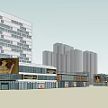 Modern Tall Residential Building with Glass Facades and Adjacent Low Rise Structures