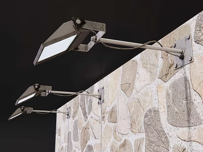 Three Wall Mounted Outdoor Lights With Modern Design On Natural Stone Wall 3d model