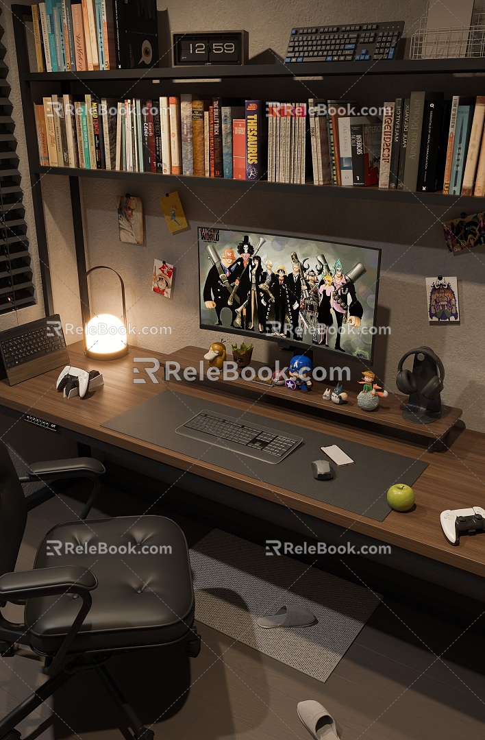 Modern E-sports Room Study Computer Desk Tablet Computer Game Room Entertainment Room Leisure Room Studio 3d model