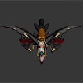 Mythical Bird With Black Red Wings Golden Decorations Blue Eyes White Head And Orange Claws