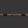 Decorative Weapon With Golden Top Red Accents Curved Hilt And Cross Shaped Design