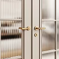 Dark Brown Arched Hinged Doors with Vertical Ribbed Glass Panels and Handles