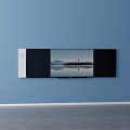 Modern Wall Mounted TV Displaying Scenic Landscape With Side Speaker Panels