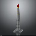 Gray Brick Monument Tower With Red Flame Top And Base Foundation 3d model