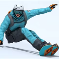 A Man Snowboarding Trick In Blue Suit White Helmet On Blue Board With Orange Patterns
