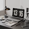Modern Laptop Workspace With Table Lamp Coffee Cup Headphones And Notebook