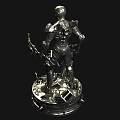 Silver Metallic Sci Fi Humanoid Sculpture Carving With Mechanical Armor And Base 3d model