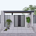 Detached Villa Modern Entrance With Black Front Door Green Plants Stone Steps And Metal Fence