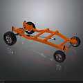 Orange Car Chassis With Black Wheels And Detailed Mechanical Structure