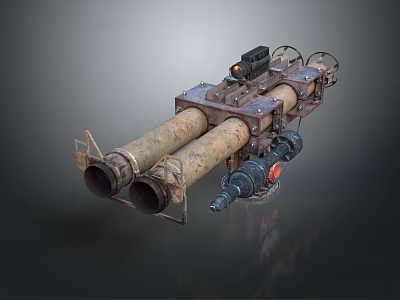 Vintage Double Barrel Weapon With Rusty Metal Components And Mechanical Gears Industrial Military Launcher Design 3d model