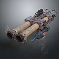 Vintage Double Barrel Weapon With Rusty Metal Components And Mechanical Gears Industrial Military Launcher Design