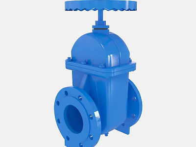 Blue Industrial Gate Valve with Flanged Ends and Handwheel Operation 3d model