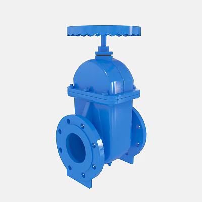 Blue Industrial Gate Valve with Flanged Ends and Handwheel Operation 3d model