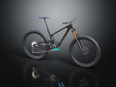 Black Mountain Bike With Modern Design Large Tires And Orange Front Fork 3d model