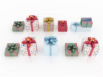 Colorful Gift Boxes With Bows And Various Patterns On White Background 3d model