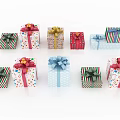 Colorful Gift Boxes With Bows And Various Patterns On White Background