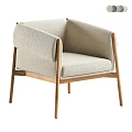 Minimalist Accent Chair With Beige Fabric Cushion And Wooden Frame Design
