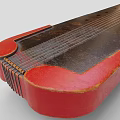 Ancient Chinese Guqin With Dark Wooden Body Red Trim And Strings