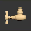 Golden Brass Valve Pipe Fitting With Handle And Connections On Dark Background With Reflection 3d model