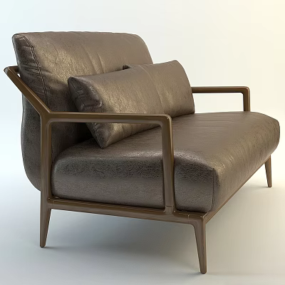 Two Seater Leather Upholstered Sofa With Modern Design Metal Armrests And Comfortable Cushion 3d model