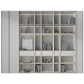 Modern Wooden Bookcase With Layered Shelves Books Built-in Lighting And Decorative Items