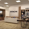 Modern SHARP ITACHI Store Interior With Counter And Product Display Shelves 3d model
