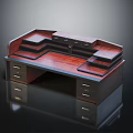 Classic Wooden Office Desk With Multiple Drawers And Layered Compartments Design