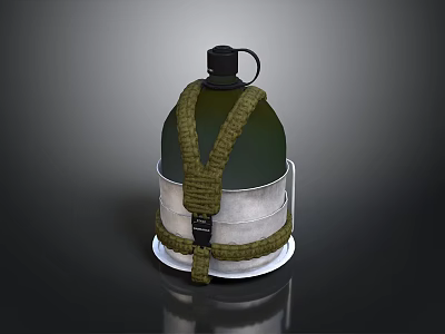 Military Grenade Design With Olive Green Straps And Metal Base 3d model