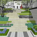 Residential Garden Landscape With Layered Greenery Stone Steps Purple Blooms And Trees