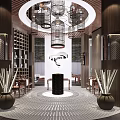 Elegant Modern Clubhouse Interior With Reception Counter Wooden Chairs And Decorative Vase