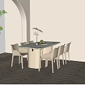 Elegant Dining Table Set With Marble Top And Light Colored Chairs In Minimalist Interior 3d model